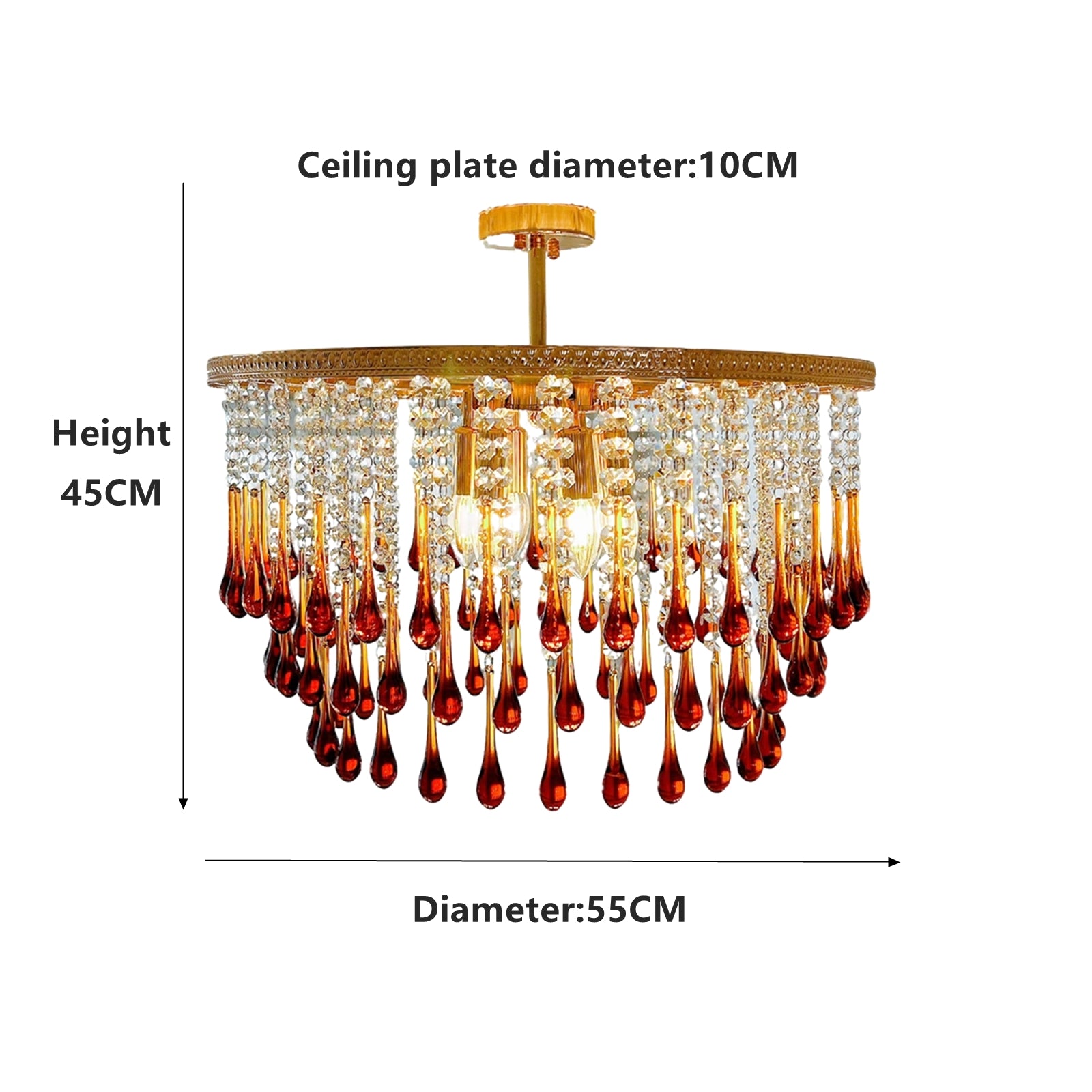Handcrafted crystal waterfall chandelier large - 6-light amber glass Art Deco foyer lighting