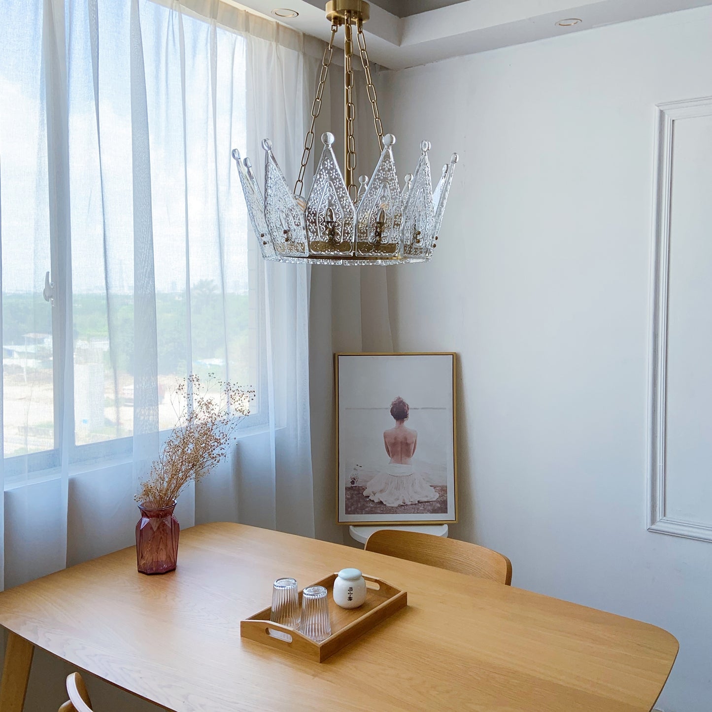 Luxury Bedroom Chandelier 6 Lights Gold - Patented Crown Brass Design 18.9 inch Private Mold Exclusive