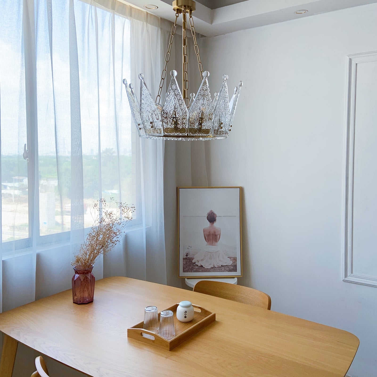 Luxury Bedroom Chandelier 6 Lights Gold - Patented Crown Brass Design 18.9 inch Private Mold Exclusive