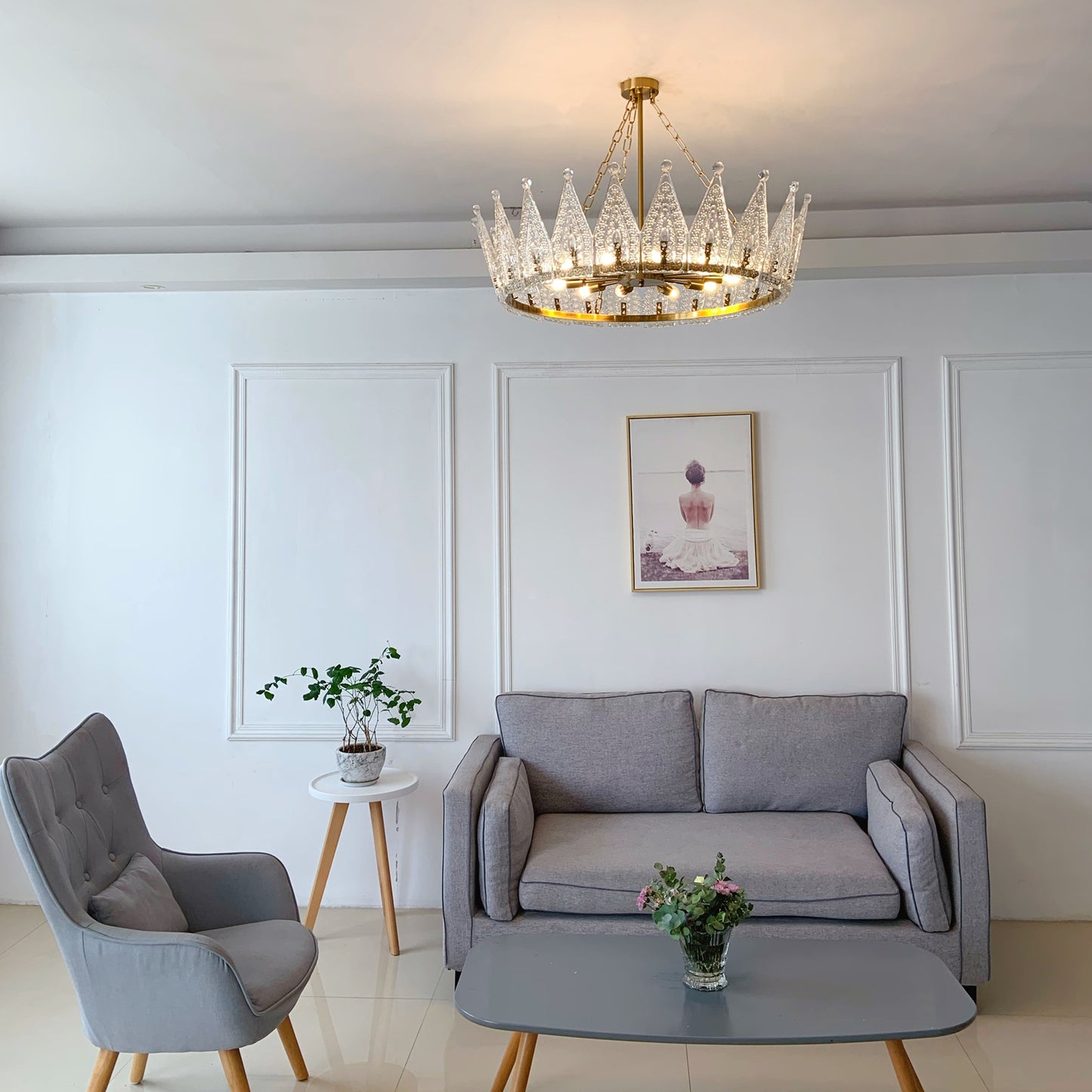 Luxury Brass Crown Chandelier 12-Light for Dining Room - Private Mold Design 33 inch Gold Finish