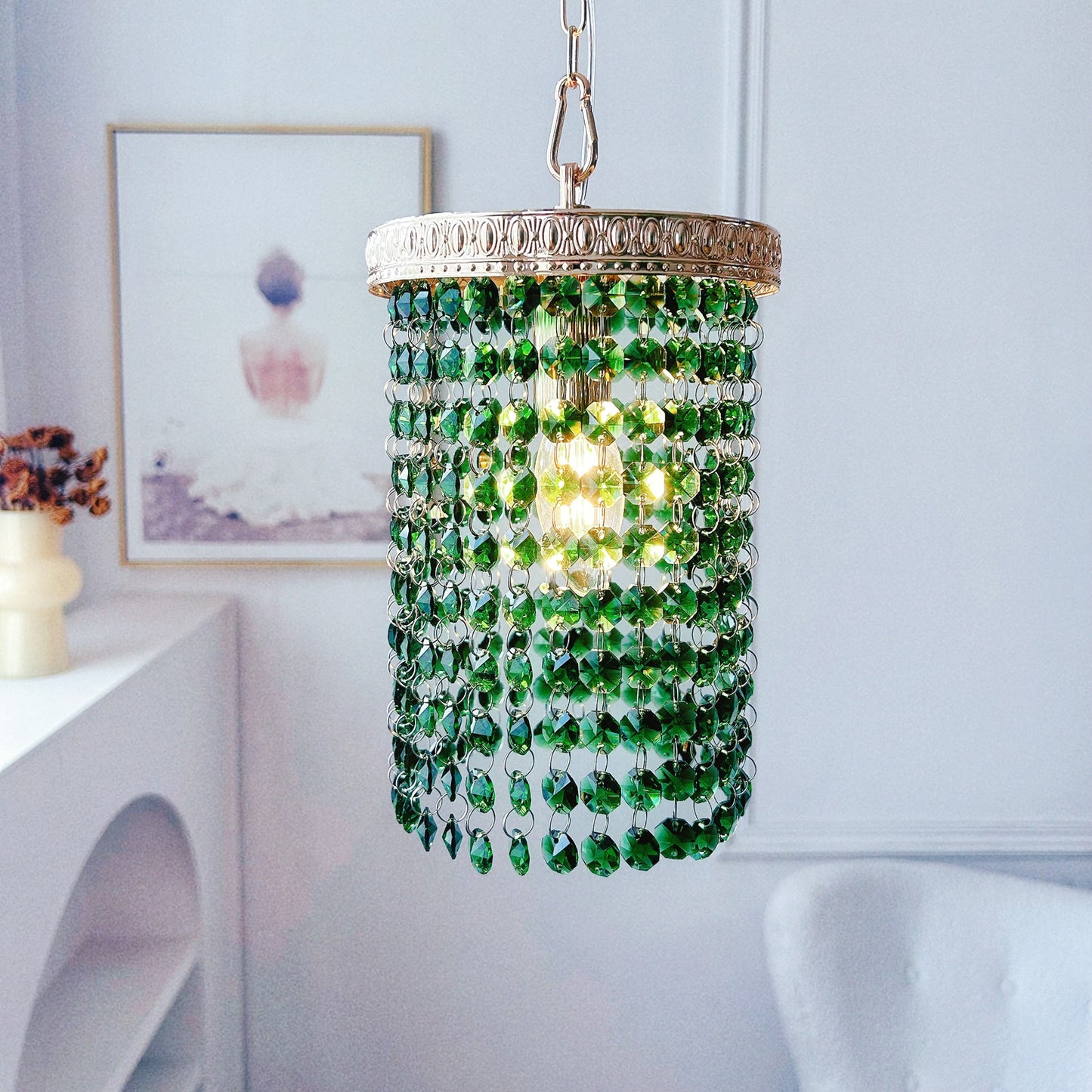 Mini Green Crystal Pendant Light Gold - Small Hanging Light for Kitchen Island & Bathroom