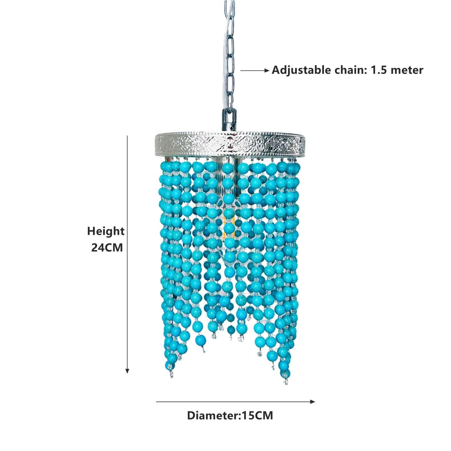 Turquoise beaded chandelier with measurements