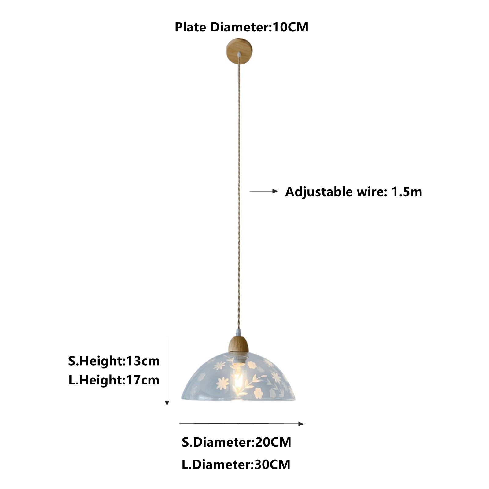 Small and large glass pendant lights available in two sizes for kitchen island