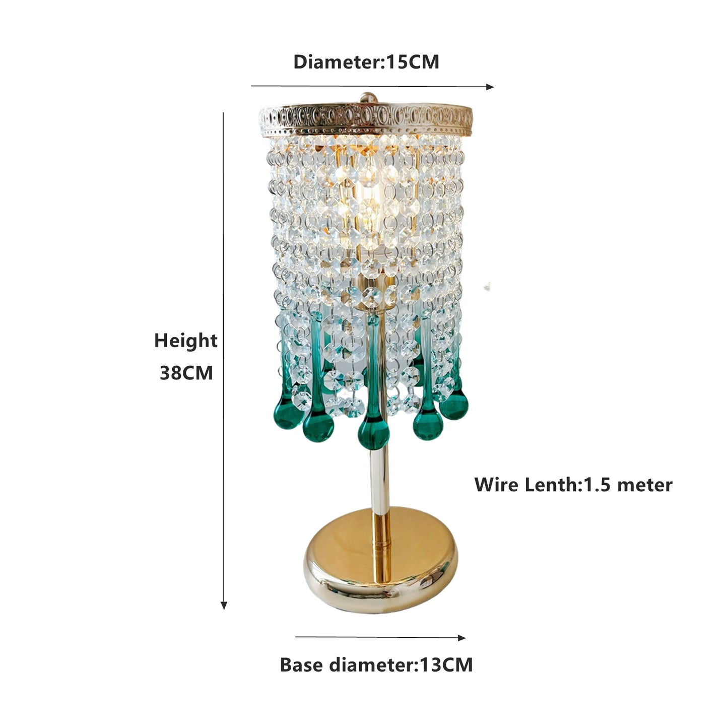 Turquoise Glass Table Lamp - Coastal Glam Bedside Light 15" - Handcrafted Bohemian Accent Lamp