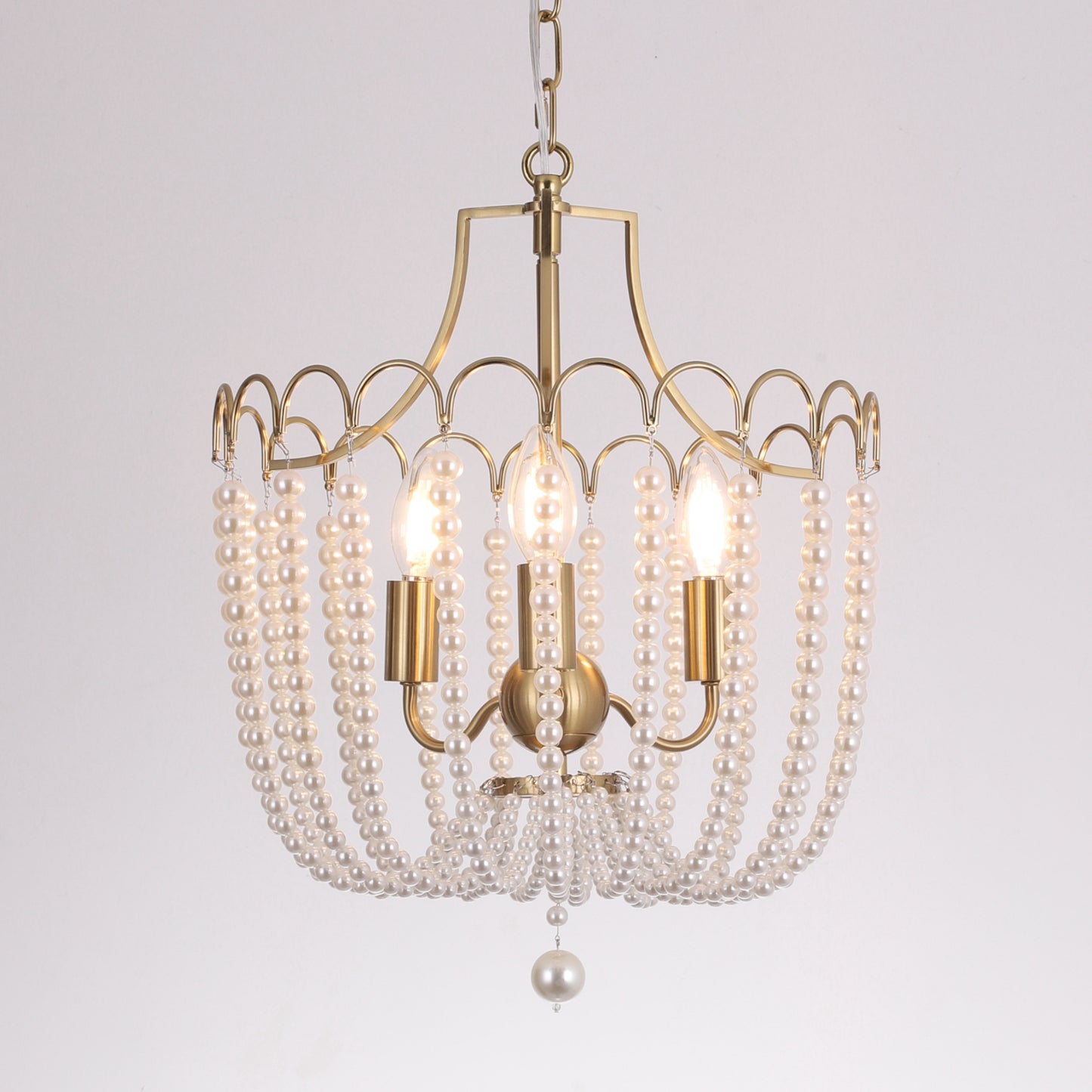 3-Light Gold Pearl Chandelier