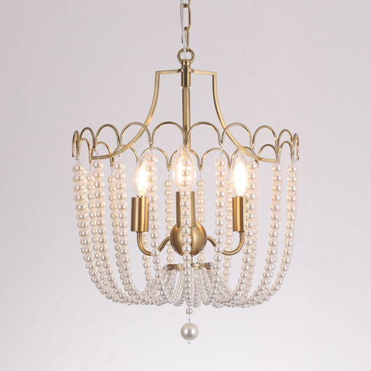 3-Light Gold Pearl Chandelier