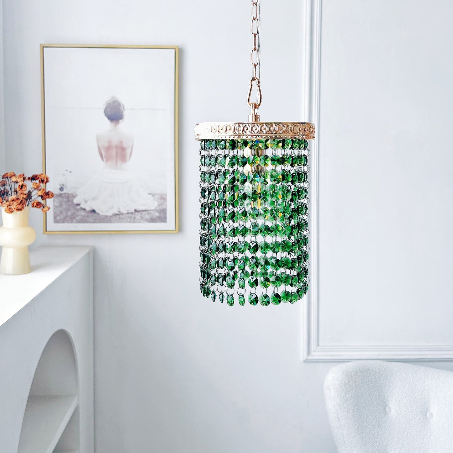 Mini Green Crystal Pendant Light Gold - Small Hanging Light for Kitchen Island & Bathroom