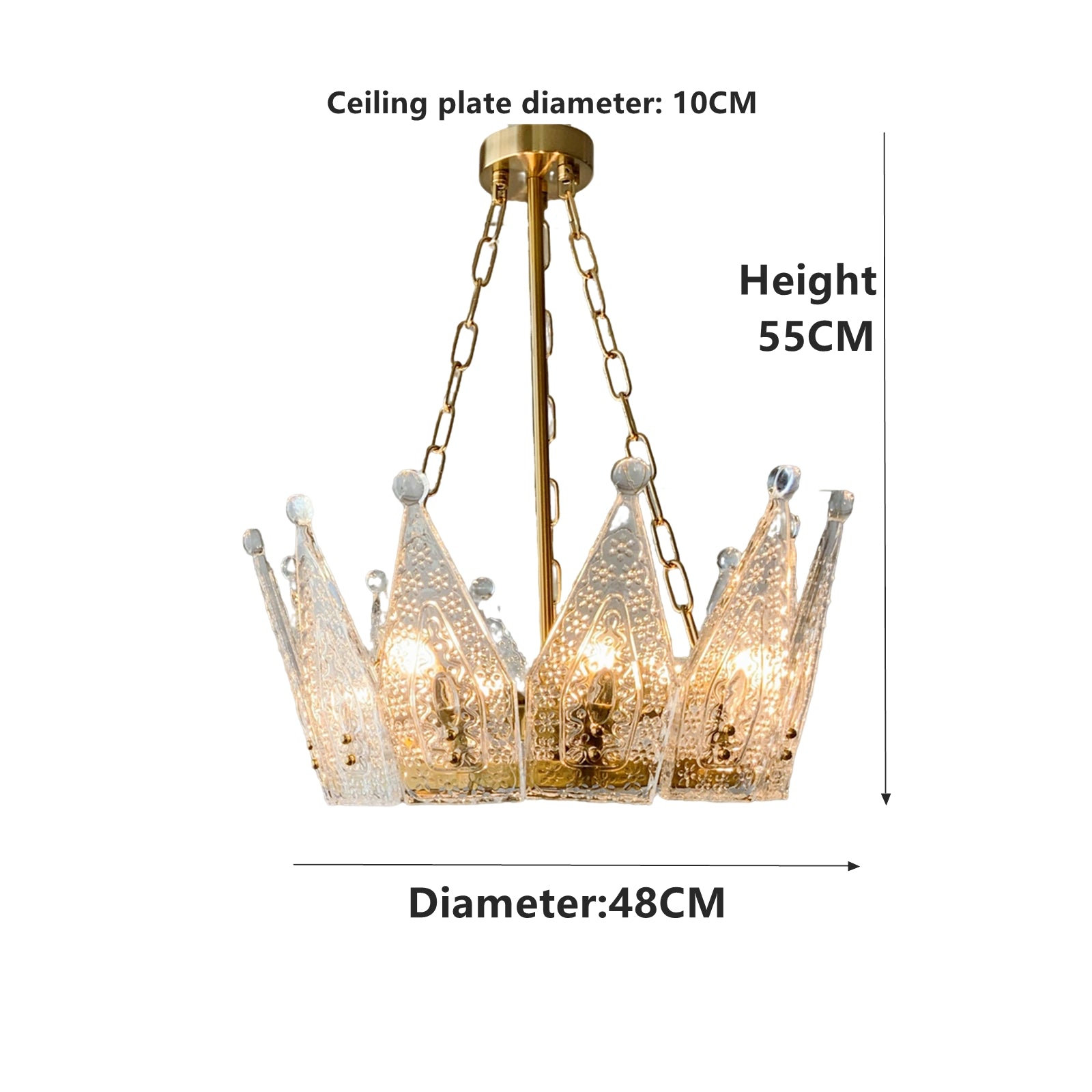 Small Crown Chandelier Gold Finish 18 inch - Private Mold Brass Glass Pendant Lighting 6-Light Compact Design