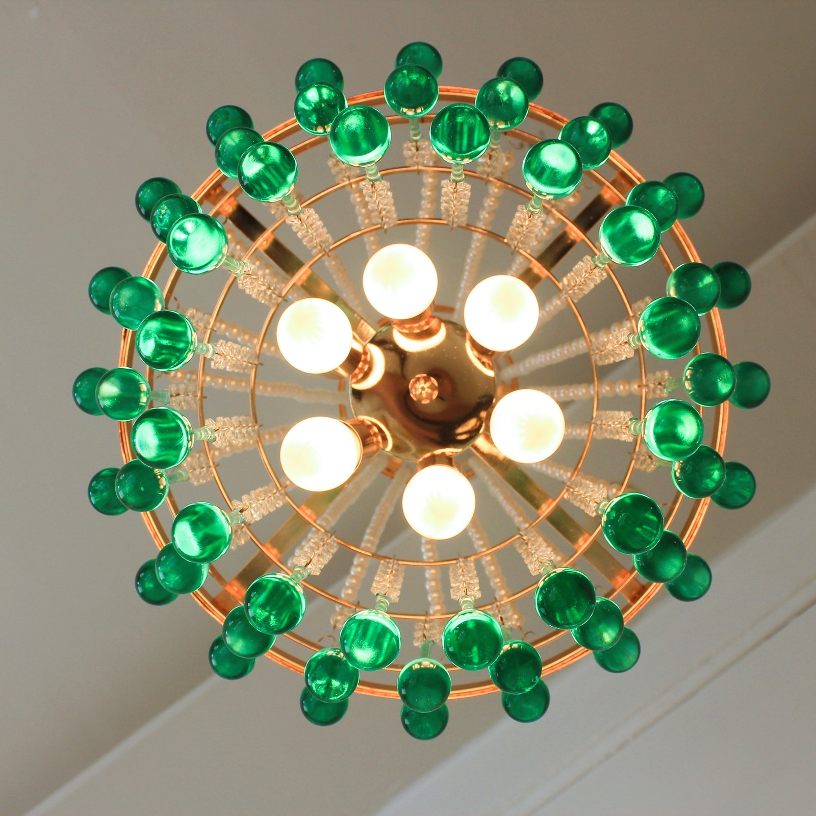 Turquoise glass waterfall chandelier 6-light - coastal dining room lighting 13.8 inch handcrafted