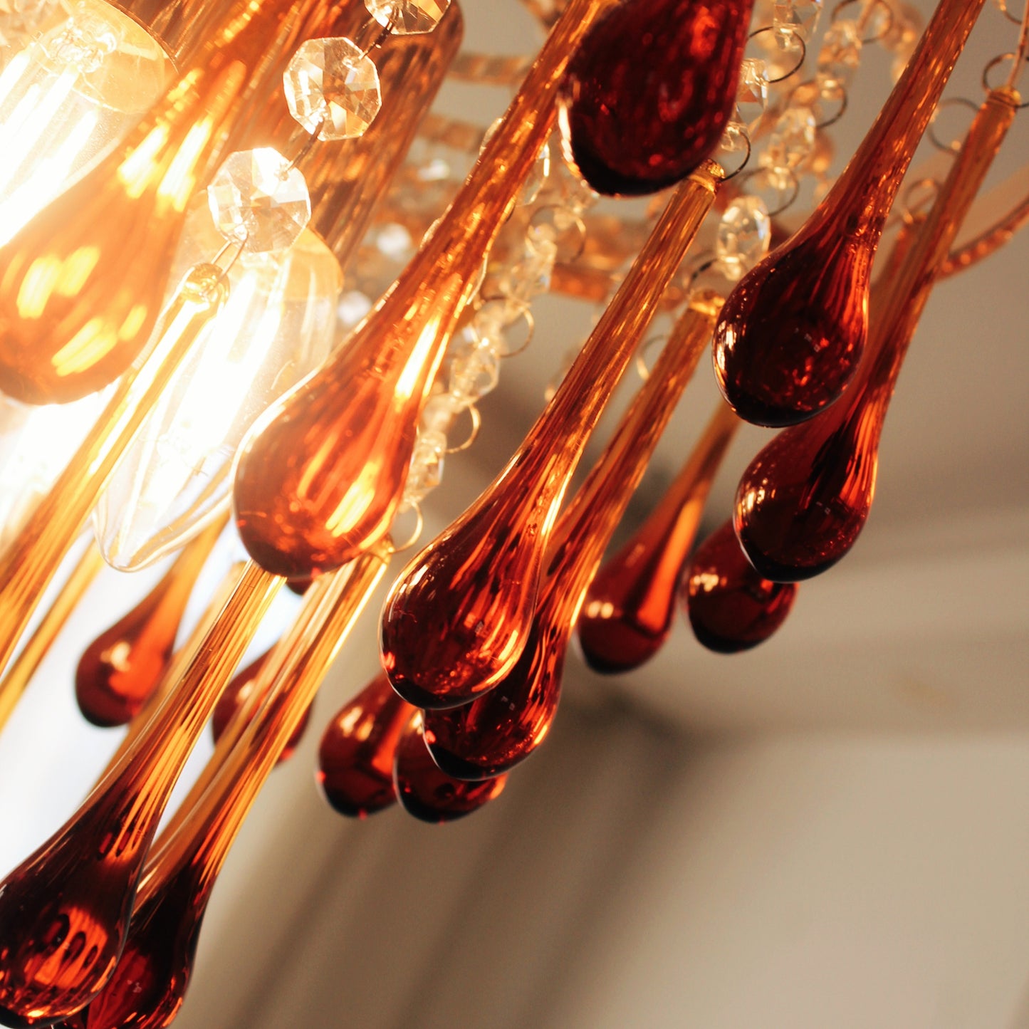 Amber Crystal Chandelier 6-Light 13.8" - Vintage Art Deco Dining Room Lighting French Gold